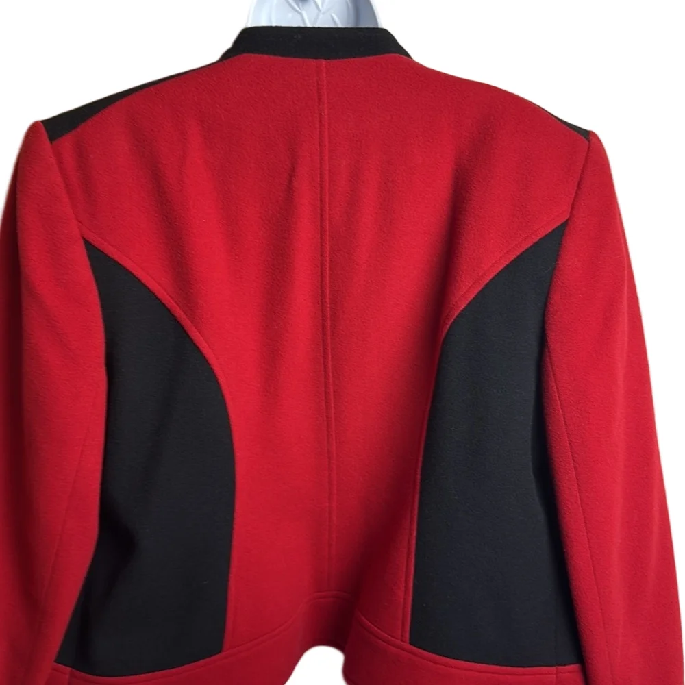 Louben Red Black Cashmere Wool Zip Jacket Size 14